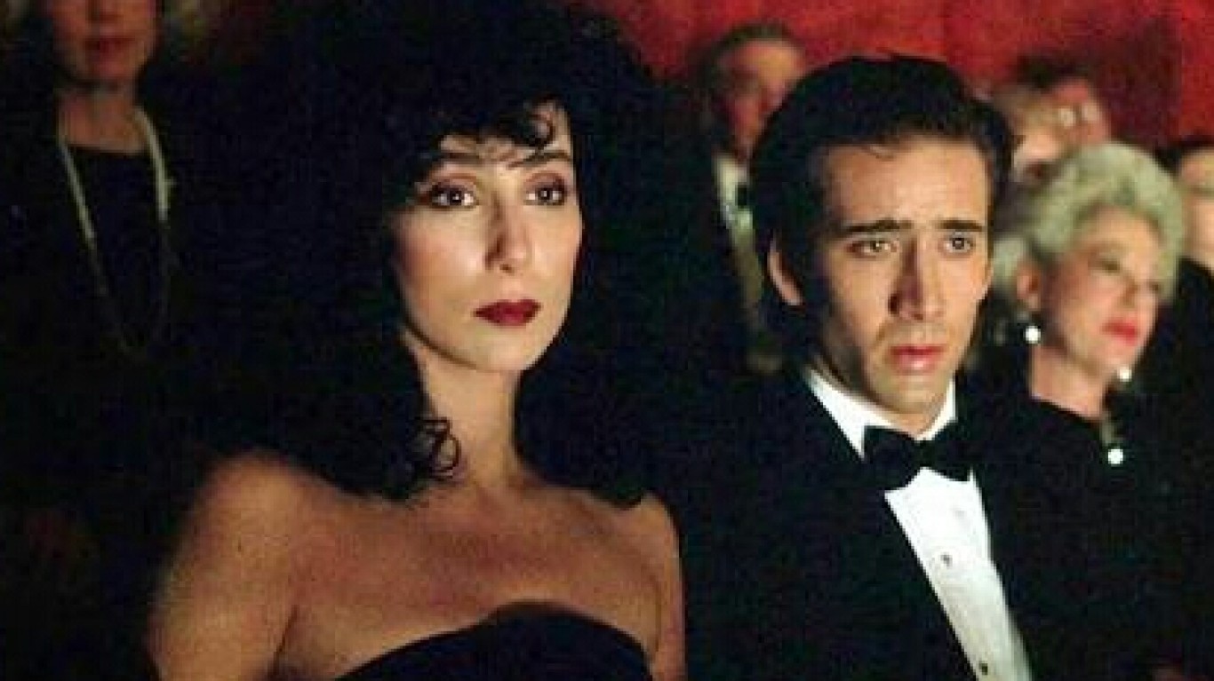 <p><strong>> Starring:</strong> Cher, Nicolas Cage, Olympia Dukakis, Danny Aiello</p> <p>A romantic comedy about devout Italian-Americans in Brooklyn, "Moonstruck" explores temptation and redemption through the stories of Loretta, a widow who falls in love with her fiancÃ©'s estranged younger brother, and her parents, who encounter provocations of their own. </p>