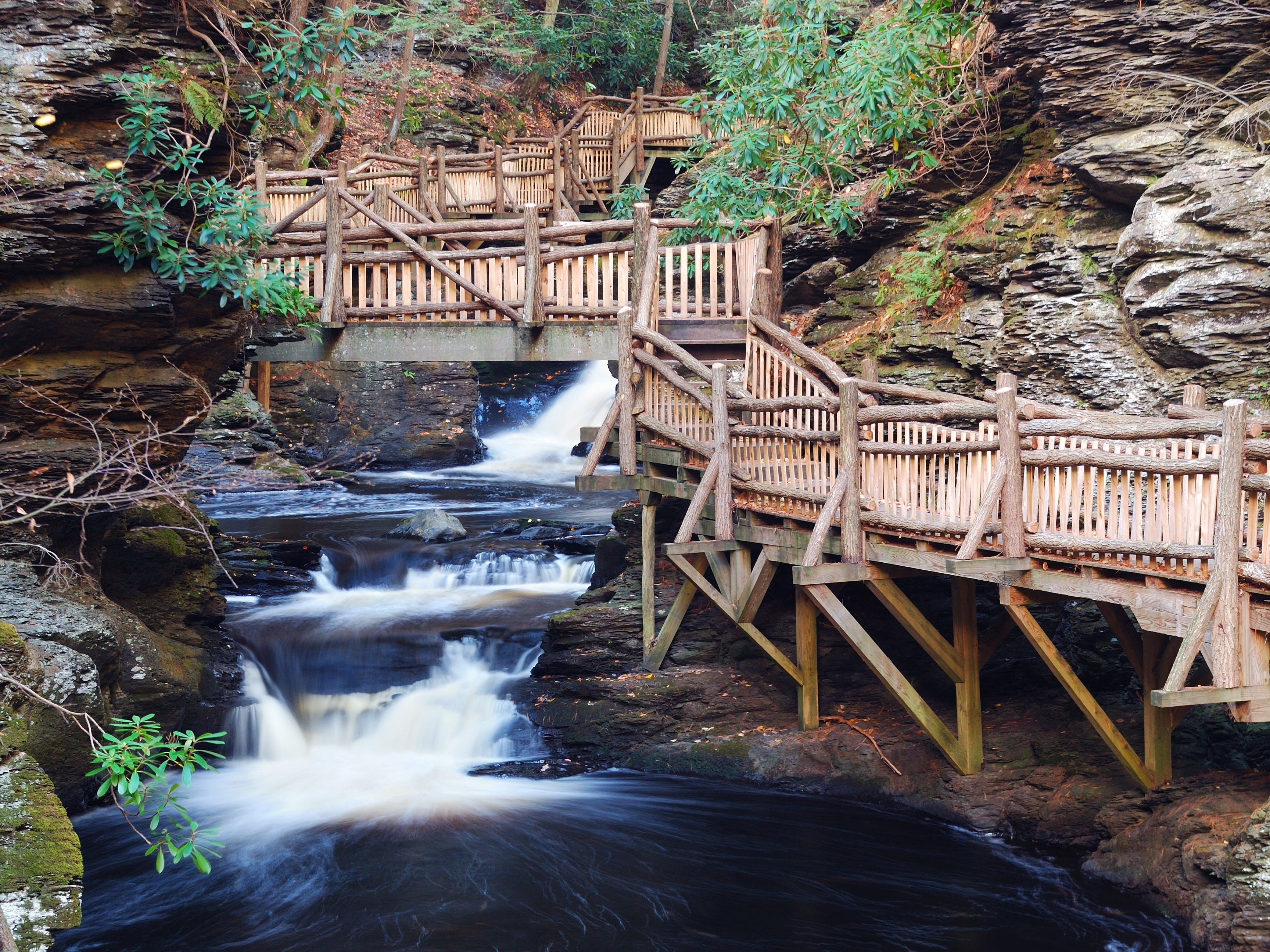 <p>You'll find a few trails within the park which vary in difficulty. Hikers of all levels will love the <a href="https://www.alltrails.com/trail/us/pennsylvania/bushkill-falls-red-trail">Red Trail</a> to Bridal Veils Falls.</p><p>The 1.4-mile loop features a waterfall and plenty of lively flora. </p><p>Because it's nestled in the woods of <a href="https://www.poconomountains.com/">the Poconos</a>, there are plenty of things to do near the trail as well.</p>