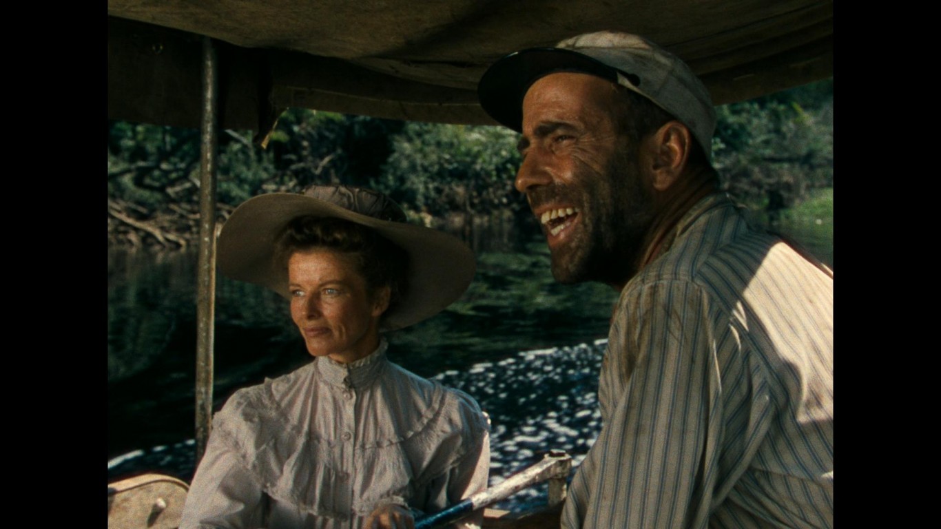 <p><strong>> Starring:</strong> Humphrey Bogart, Katharine Hepburn, Robert Morley, Peter Bull</p> <p>After her brother is injured by German troops at the beginning of WW I, a snobbish British missionary escapes her burnt mission in German-occupied East Africa on the riverboat of a crude Canadian alcoholic. The unlikely pair fall in love and team up to assist the British war effort.</p>