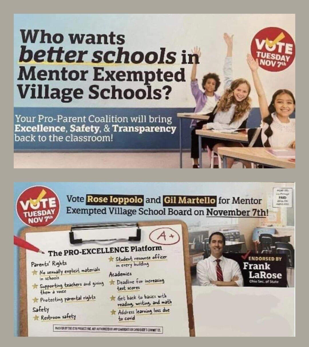 You have 2 votes for Mentor School Board. Lakeshore and Heisley