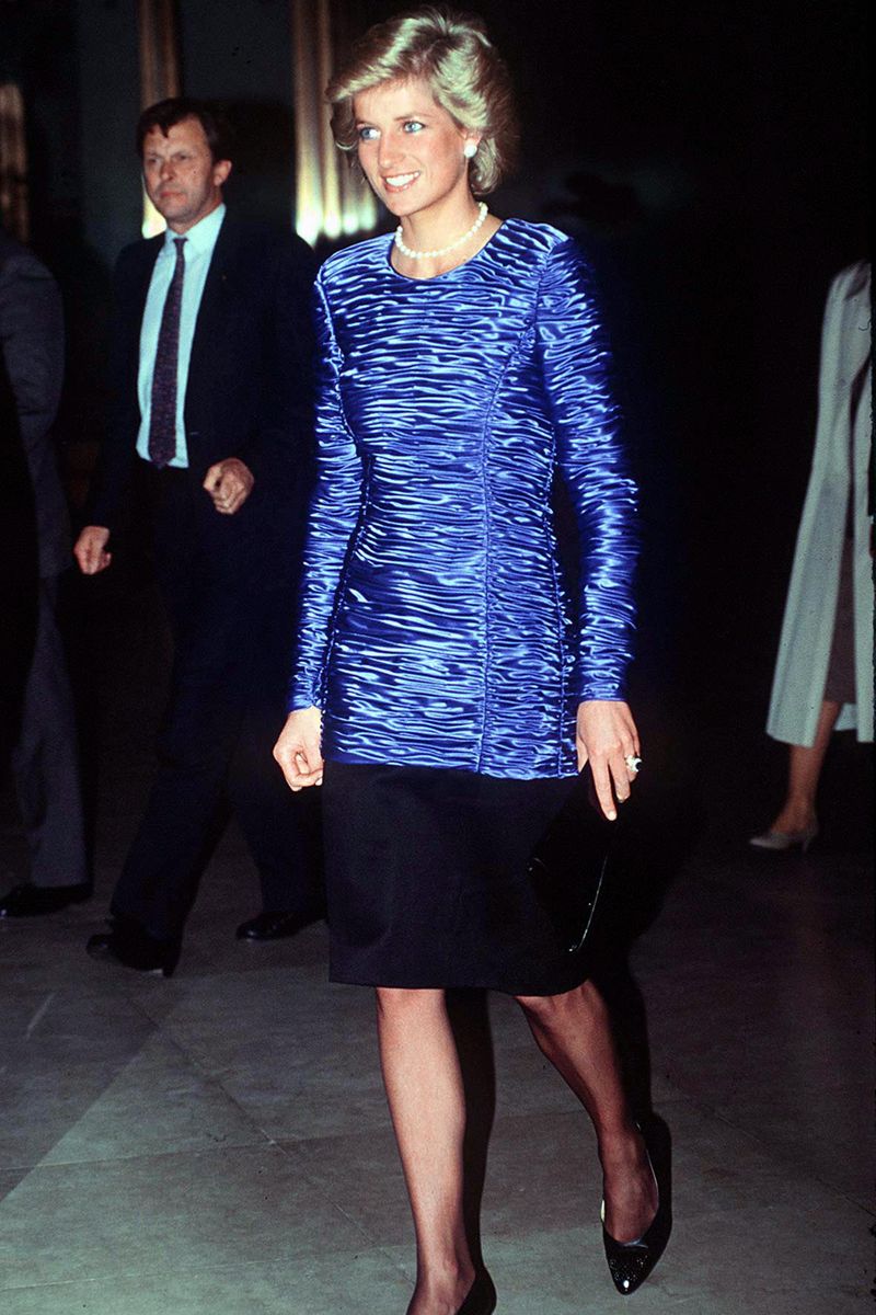 <p>The princess wears a ruched blue and black evening dress while out in New York. </p>