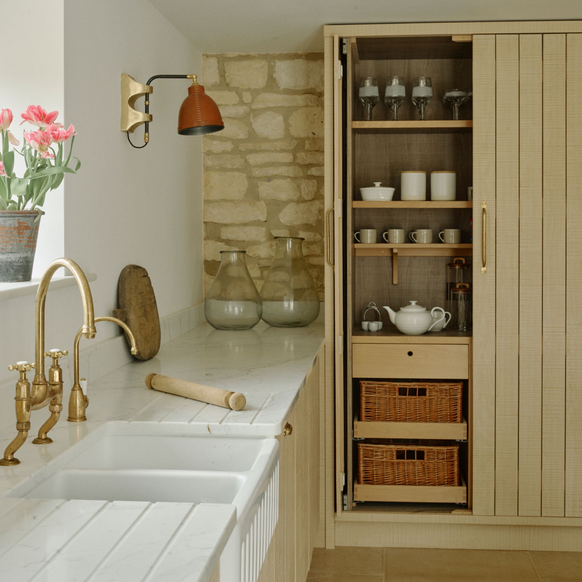 <p>                     As well as natural elements you can add there's also those key pieces like a larder or pantry that most definitely invoke the country kitchen style.                   </p>                                      <p>                     'A larder is an integral part of any country kitchen,' says Lauren Gilbethorpe, founder of Lauren Gilbethorpe Interiors. 'Sliding doors are a practical solution and wicker baskets provide useful storage for spices, and other small items.'                   </p>