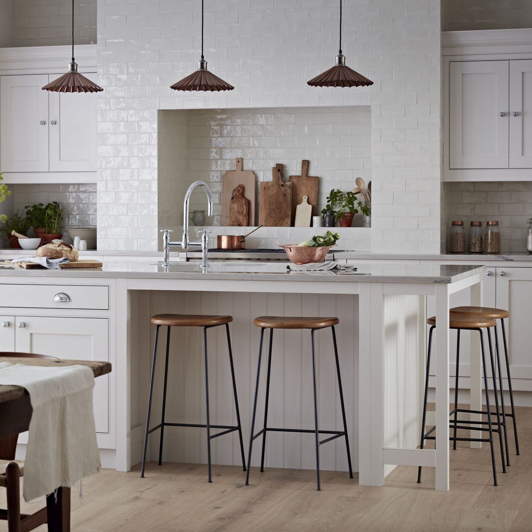<p>                     White-on-white kitchens will never date but a new confidence with texture is adding depth and interest to paler palettes. ‘Contrast matte painted units with a high-shine splashback, or pair a stone worktop with modern gloss cabinets,’ suggests Ben Burbidge, managing director of Kitchen Makers.                   </p>                                      <p>                     'Mixing in rustic materials like brushed timber and burnished copper can bring a white kitchen to life.'                   </p>