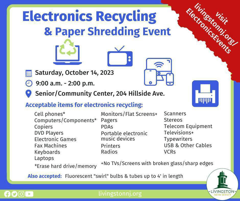 Livingston to Host Electronics Recycling & Paper Shredding Event on Oct. 14