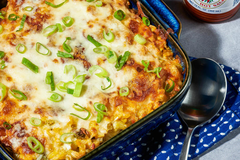 This cheesy corn and pasta casserole is fit for any season