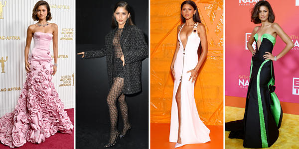 Zendaya Wears a Stormy Gray Gown with a Heart-Racing Deep V-Neckline<br><br>