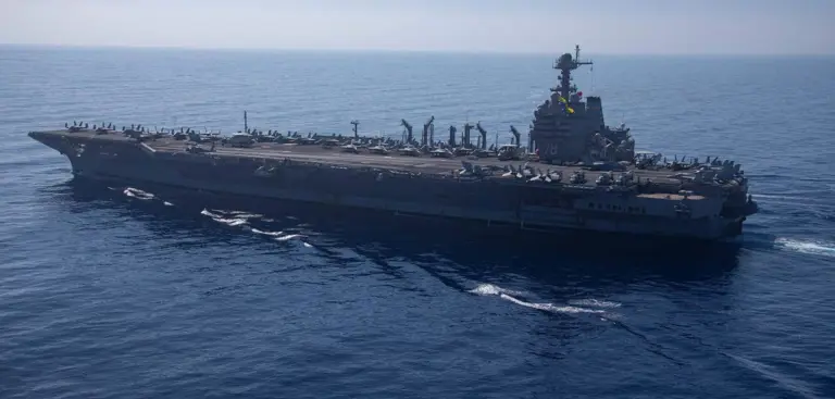 Der weltweit größte Flugzeugträger USS Gerald R. Ford im östlichen Mittelmeer. Das Foto verbreitete das US-Verteidigungsministerium AFP/JACOB MATTINGLY
