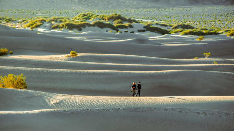 German visitors Klaus Meyer and Leo Fischer at Mesquite Flat Sand Dunes, Death Valley National Park. ((Christopher Reynolds / Los Angeles Times))