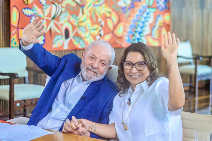 Lula e a primeira-dama, Janja Lula da Silva, participaram por videoconferência da cerimônia de comemoração de 20 anos do Bolsa Família Foto: Ricardo Stuckert/PR