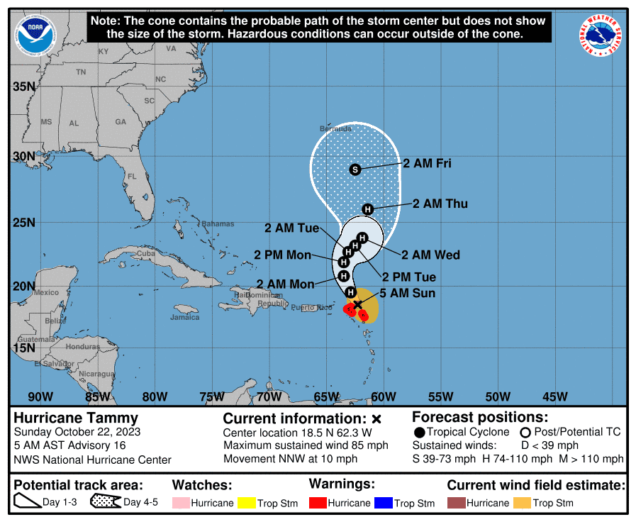 National Hurricane Center tracks Hurricane Tammy; new storm system. See