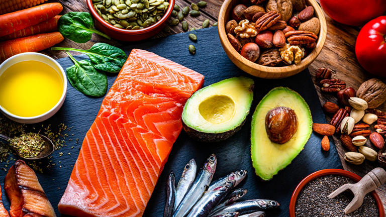 Foods with high levels of Omega-3 fats include salmon, sardines, avocado, extra virgin olive oil, and various nuts and seeds. iStock