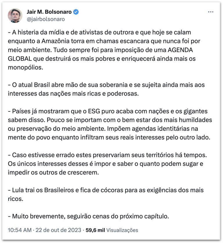 Lula trai brasileiros e fica de cócoras para os ricos, diz Bolsonaro