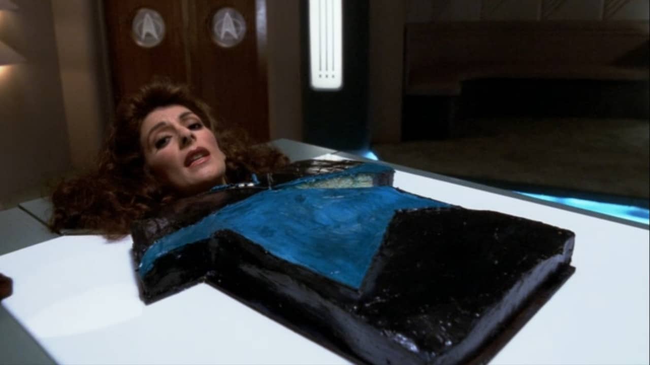 <p>In the same way that scary movies sometimes indulge in silly plots, so also do spooky <i>Trek</i> episodes get a bit goofy. Take the <i>Next Generation</i> episode “Phantasms,” in which the android Data begins experiencing surreal dreams. In one of these dreams, he finds Troi transformed into a birthday cake. In another, Data gets dismembered. Although few would find these nightmares conventionally frightening, the absurd situations create a sense of unease. </p>