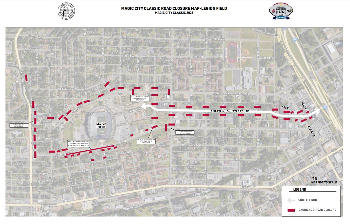 Road closures to know about ahead of Magic City Classic parade, game