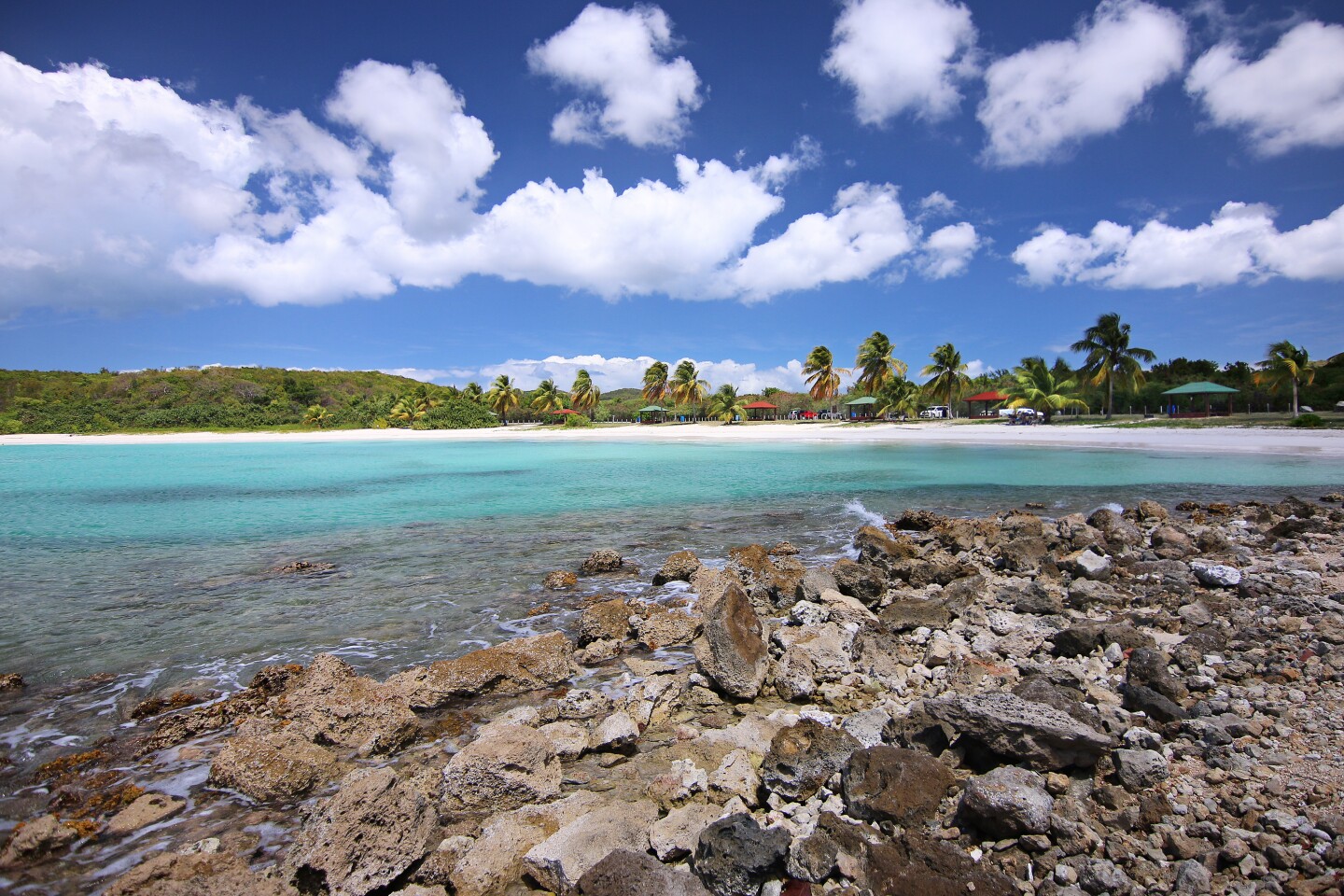 <h2>3. Playa Caracas</h2> <p><i>Vieques</i></p> <p> Vieques’s bioluminescent lagoon tends to take the island’s spotlight, and it’s stunning, for sure. But beach lovers might be even more impressed by the powdery stretches of Playa Caracas, one of the finest examples of a quintessential Caribbean beach. Located on the island’s south coast, it’s one of the most easily accessible beaches within the Vieques National Wildlife Refuge yet rarely crowded. Dramatic rock formations surrounding the chalk white crescent of sand are carpeted with vegetation, and the surrounding waters are usually as transparent as a swimming pool.</p> <p>To continue the zen theme, book a suite at the farmhouse-style boutique inn and yoga retreat, <a class="Link" href="https://www.finca-victoria.com/" rel="noopener">Finca Victoria</a>, and stay surrounded by cacti and flowering gardens.</p>