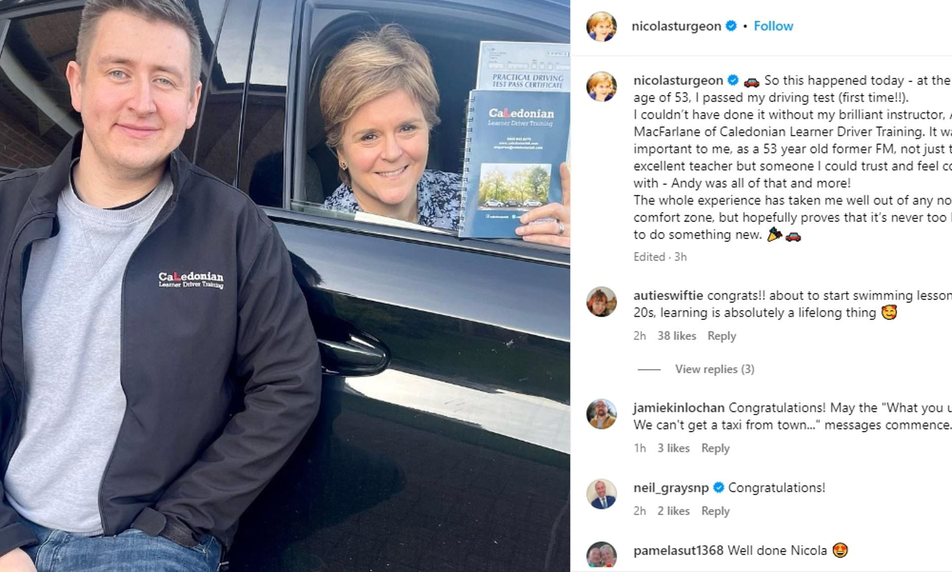 Nicola Sturgeon Passes Her Driving Test At The Age Of 53 After Ex Snp Leader Claimed Getting 