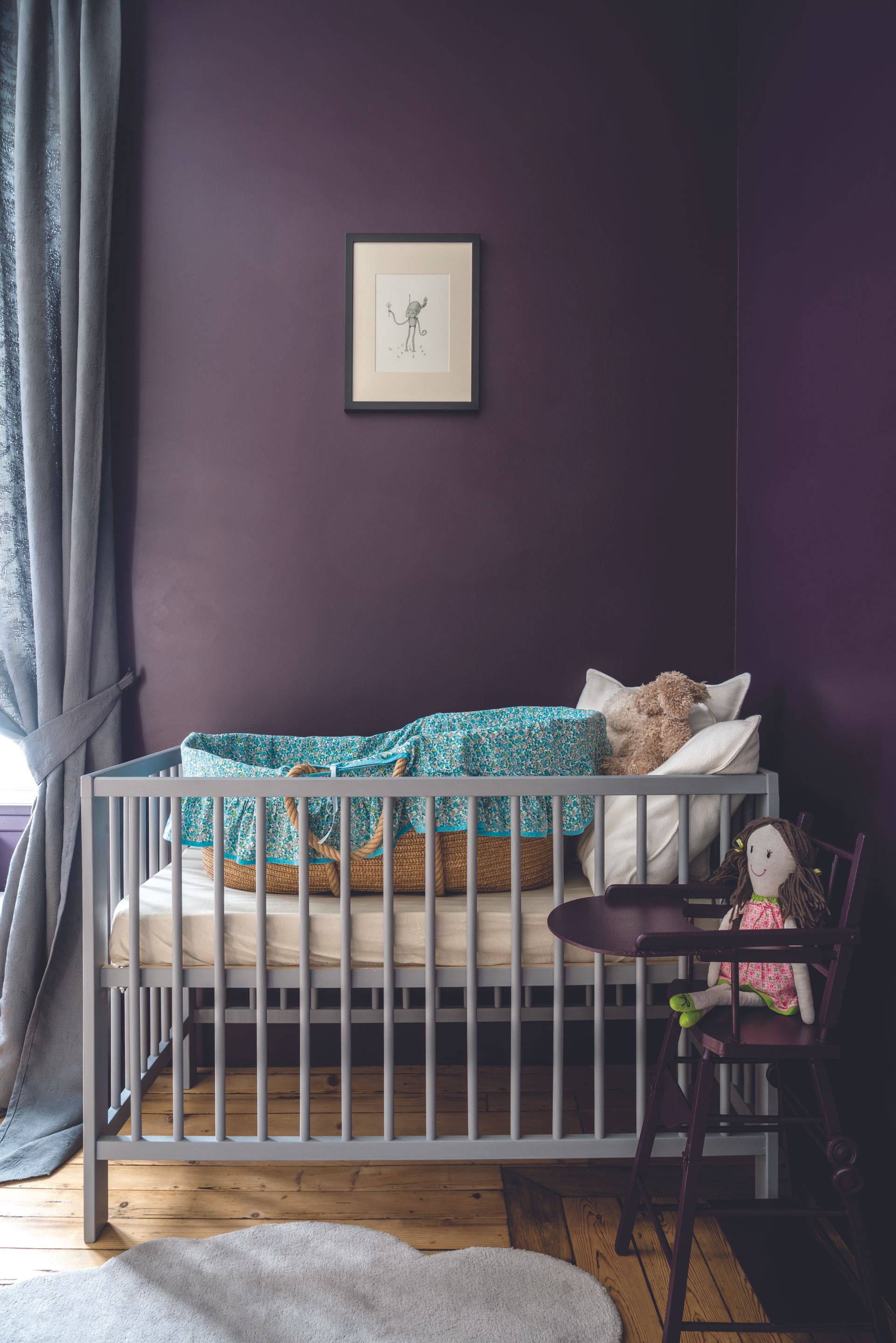 <p>                     From the deepest aubergine shades and striking royal purples, through to lavender, mauves and soft lilac, purple is a versatile color which can be used to create myriad looks in the nursery room.                   </p>                                      <p>                     'We love this combination of eggplant on the walls and grey drapes, cot and rug,' says Andrea Childs, editor, Country Homes & Interiors. 'It's ideal if you want to opt out of the classic pink for a baby girl nursery and embrace a darker wall shade instead.'                   </p>