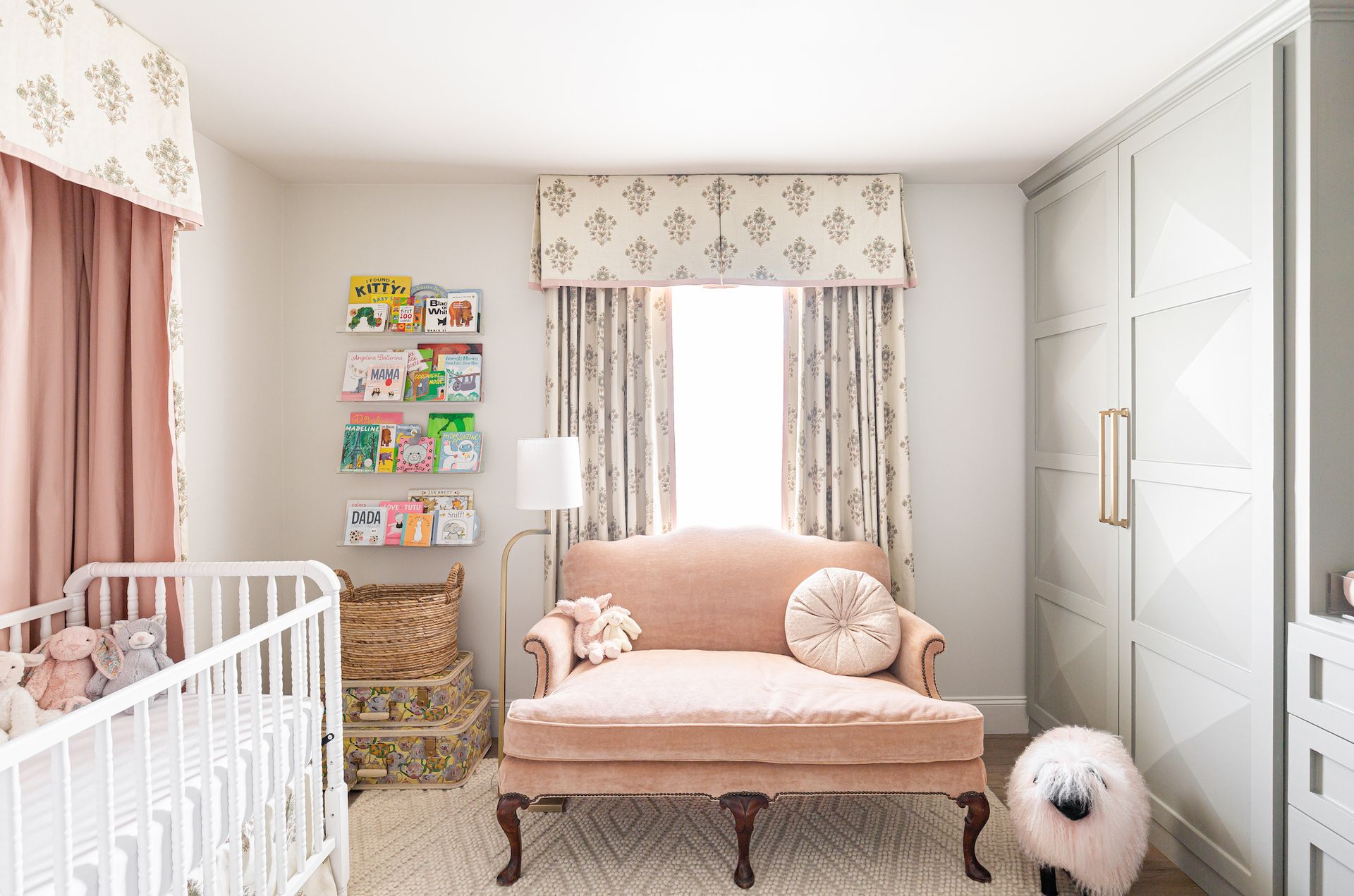 <p>                     'For a truly elegant feel, invest in custom drapery in a subtle print with contrasting blush lining that matches heirloom pieces like this antique settee,' says Melanie Griffiths, editor, <em>Period Living</em>. 'For organizing a nursery, cabinetry is key for storing clothes and bedlinen, and add in those special pieces from your own childhood like vintage trunks and favorite story books.'                   </p>