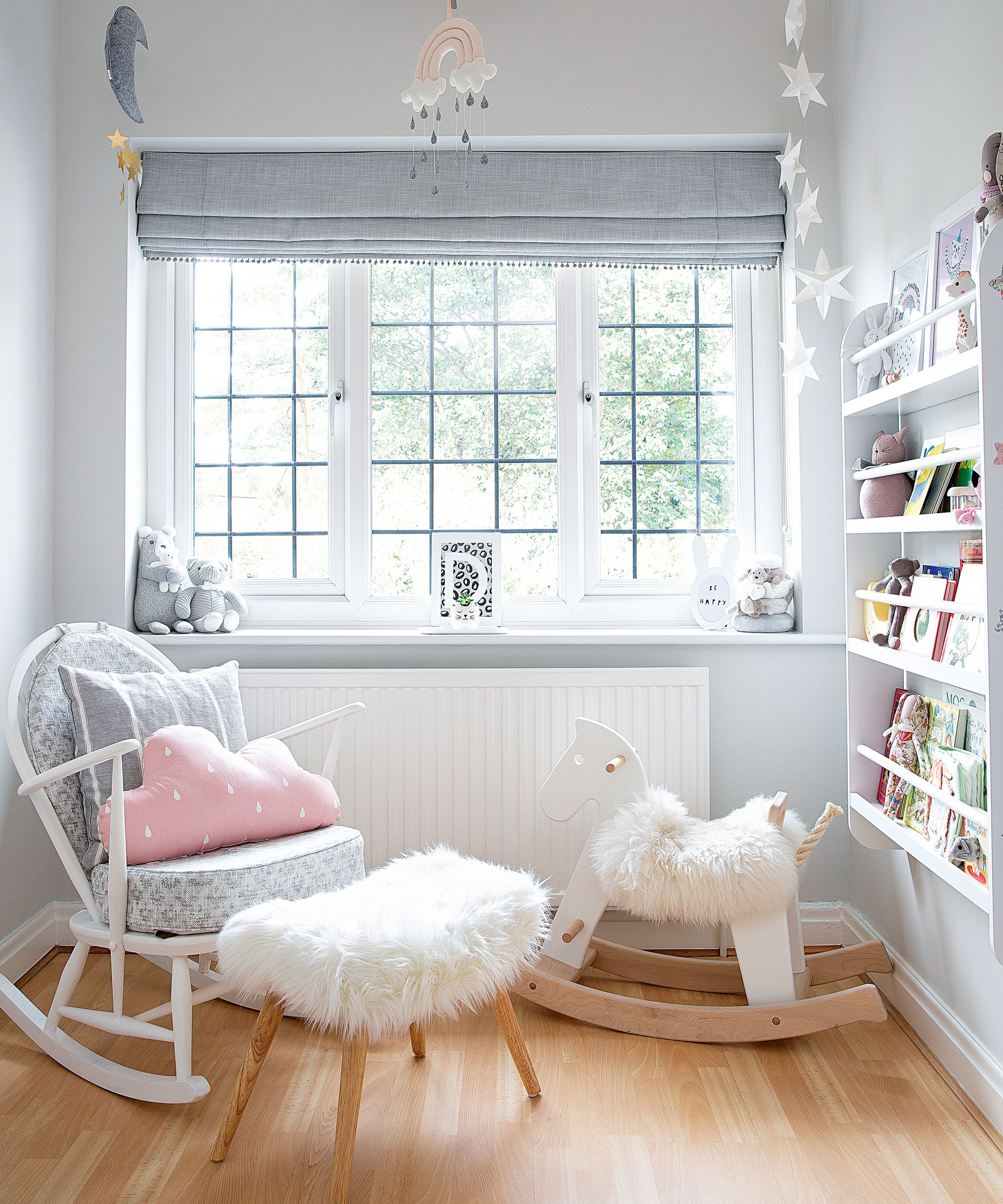 <p>                     Soft tones of gray work really well in nurseries. In this nursery, a pale gray on the walls is built upon with slightly darker shades in and among the textiles, and contrasted with crisp white in the room’s woodwork.                   </p>                                      <p>                     Pink works especially well as an accent color as it adds warmth, while gray acts as a great base color for baby boy's nursery too.                   </p>