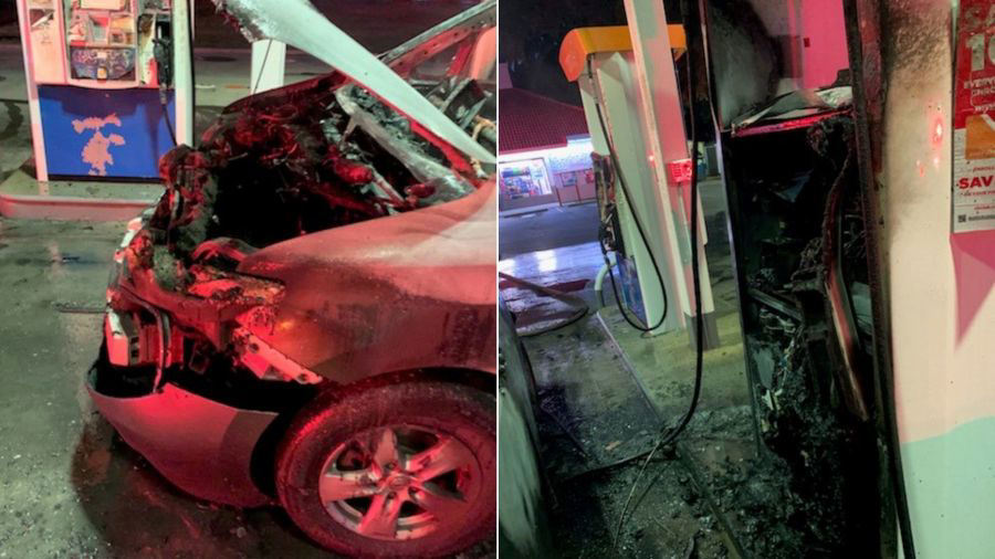 Escambia County Fire Rescue puts out vehicle fire at gas station