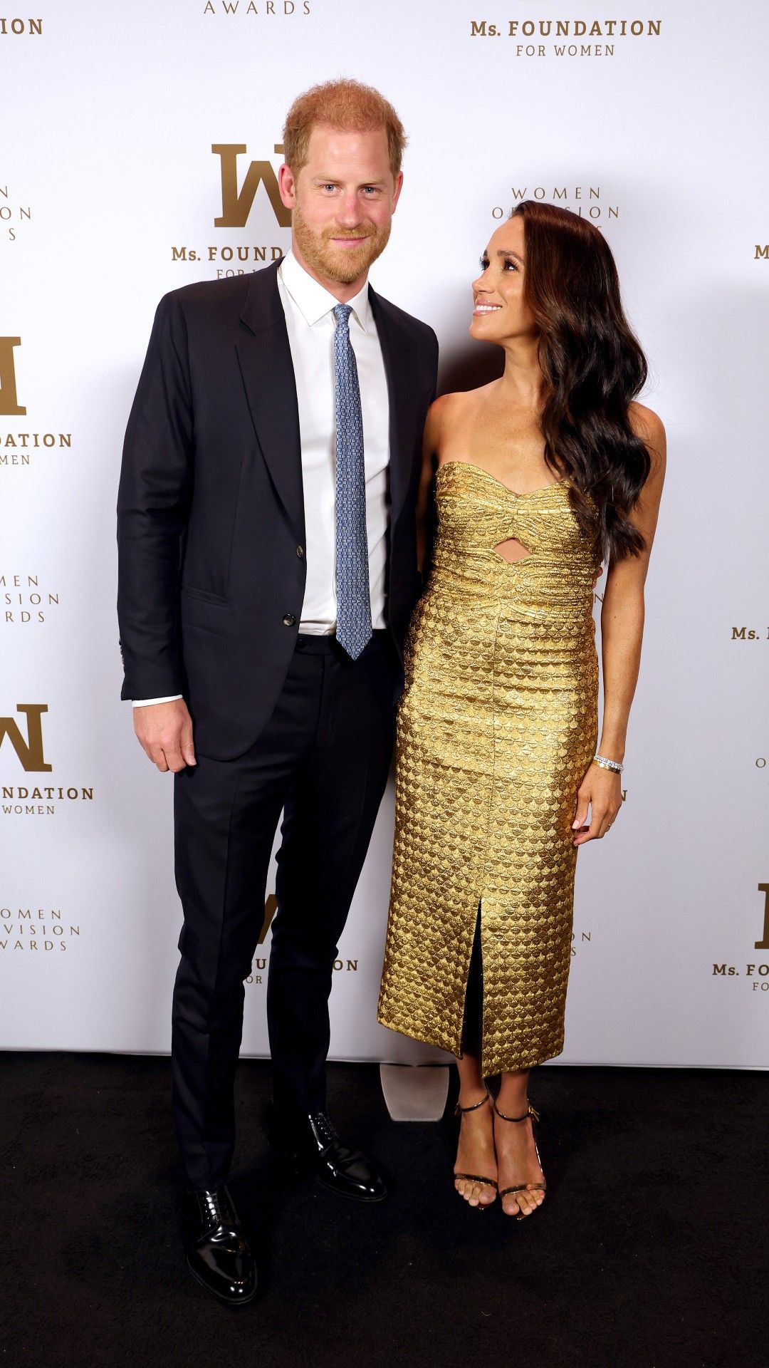 <p>                     Meghan Markle was the guest of honour for the Ms Foundation awards in Manhattan in May 2023.                   </p>                                      <p>                     While Meghan sparkled in a strapless, golden Johanna Ortiz ensemble with a matching Carolina Herrera clutch bag, Harry beamed with pride as he watched his wife pick up the 2023 Women of Vision Award.                   </p>