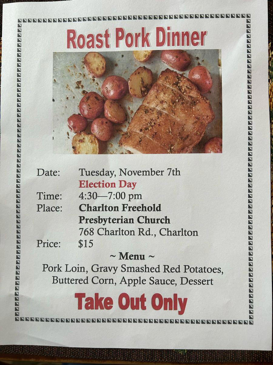 Roast pork dinner from 430730 at Charlton Freehold Presbyterian