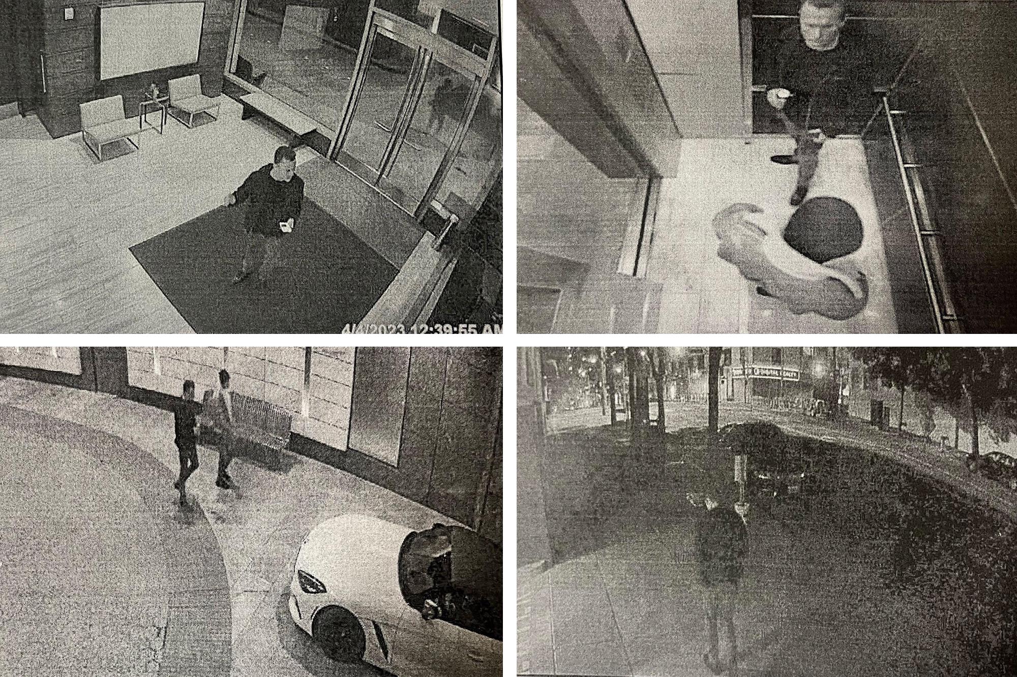 Security­ camera footage from the morning of Lee's death shows him entering an apartment building and later getting into an elevator with Nima Momeni; then Lee and Momeni walking together, and then it captures Lee alone after getting out of a car with Momeni.