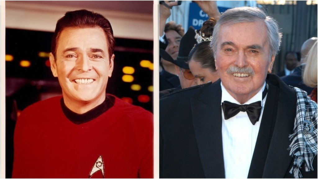 <p>Canadian born <a href="https://www.tcm.com/tcmdb/person/51932%7C77597/James-Doohan/#overview" rel="noreferrer noopener">James Montgomery Doohan</a> had, by his own estimation, appeared on 4,000 radio programs and 450 television shows before he played Scotty for the first time in the second <em>Star Trek </em>pilot, “Where No Man Has Gone Before.” Like his co-stars, he brought the character to the big screen in six feature films, co-starring with Shatner and Walter Koenig in the seventh, <em>Star Trek: Generations</em>; and also appearing in the “Relics” episode of <em>Star Trek: The Next Generation</em>. </p> <p>Other film credits include <a href="https://www.womansworld.com/posts/entertainment/judy-garland-and-rock-hudson-s-relationship-was-more-complicated-than-we-thought-145650">Rock Hudson</a>‘s <em>Pretty Maids All in a Row </em>and <em>Man in the Wilderness </em>(both 1971), <em>Loaded Weapon 1 </em>(1993) and, in his final film role, <em>Skinwalker: Curse of the Shaman</em> (2005). He co-starred in the Saturday morning live action series <em>Jason of Star Command </em>(1978), and in seven episodes of <em>The Bold and the Beautiful </em>between 1996 and 1997. </p> <p>Although there were other TV guest spots, he spent much of his time each year doing the convention circuit, which turned out to be fairly lucrative. He wrote his autobiography, <em><a href="https://www.amazon.com/Beam-Me-Scotty-James-Doohan/dp/0671520563/ref=sr_1_1?crid=1PPNG945BCJ9J&keywords=beam+me+up+scotty&qid=1698329658&s=books&sprefix=beam+me+up+scotty%2Cstripbooks%2C64&sr=1-1">Beam Me Up, Scotty: Star Trek’s “Scotty” in His Own Words</a></em>; and three entries in <em>The Flight Engineer </em>book series. </p> <p>Married three times, he had a total of seven children. He died on July 20, 2005 of complications from pulmonary fibrosis. He was 85.</p>