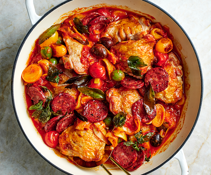 Our chicken cacciatore recipe has a salty hit from olives and salami and is dead easy to make, making it perfect for midweek dinners and entertaining.