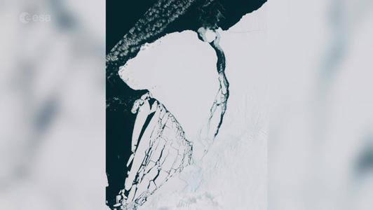Massive Iceberg Breaks Off Antarctic Brunt Ice Shelf - View From Space<br><br>