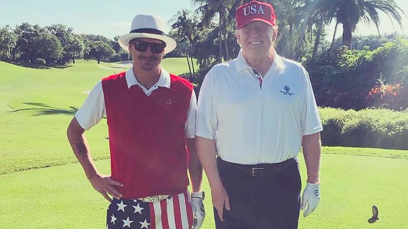 <p>As an avid golfer and lover of all things on the right side of politics, the "Bawitdaba" singer has long been a close pal of Donal Trump. He's continued to lend his support to the former president on social media, especially when promoting his new music. On January 6, 2022, <a href="https://www.instagram.com/p/CZNeinpv3Ac/?img_index=1"><b>Mr. Rock posted this message on Instagram</b></a>:</p><blockquote>I just got off the phone with our 45th President (hopefully 47th) and he expressed how proud of me he was over “We The People” being the #1 song on Itunes! Suck on that you trolls, critics and haters! Thank you to all the fans, I can’t wait to see you on tour!</blockquote>