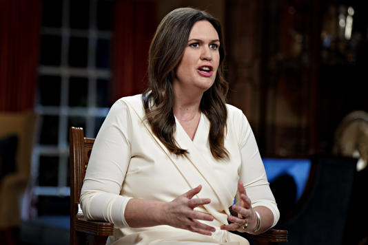 Arkansas Gov. Sarah Huckabee Sanders, who became the first governor to order a Chinese-owned firm give up U.S. land, seen on February 7, 2023 in Little Rock, Arkansas. Al Drago-Pool/Getty Images
