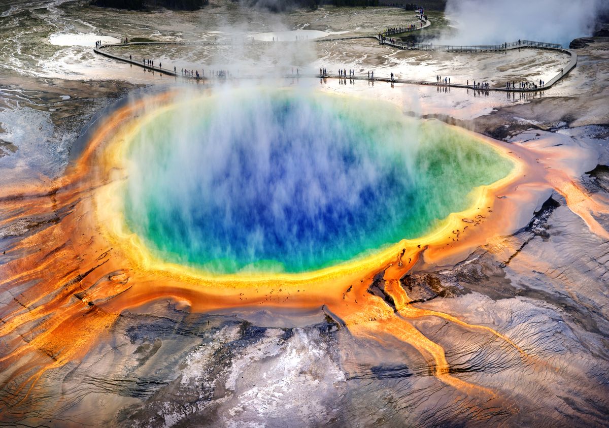 <p>If you have yet to make it out to Yellowstone National Park, let this phenomenal photo be what pushes you to make the trip. The <a href="http://www.visityellowstonepark.com/grand-prismatic-spring.aspx">Grand Prismatic Spring</a>, aside from being unbelievably beautiful, is the largest natural hot spring in the United States and the third largest in the entire world.</p>