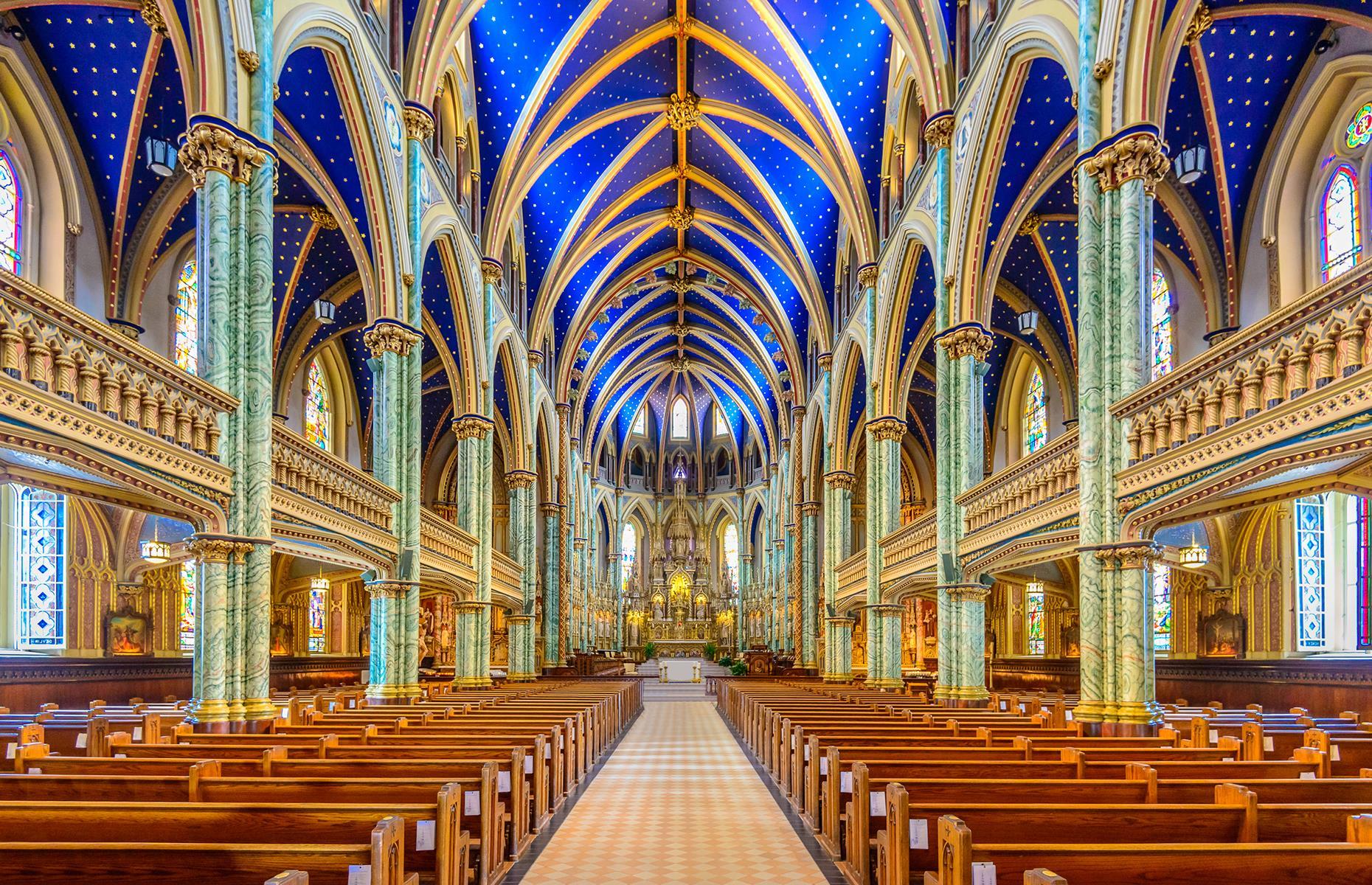 Famous cathedral. Beautiful Cathedral. Beautiful Church. Most beautiful Churches. The Roman Catholic Basilica of notre Dame (Ottawa notre Dame Basilica),.