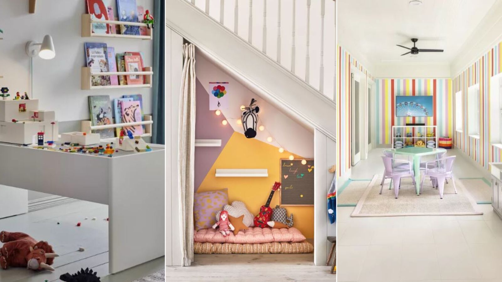 <p>                     Playrooms that win in terms of creativity and entertainment but that are also practical and functional can be tricky to get right, especially if you have children at different ages.                   </p>                                      <p>                     How do you satisfy your decor requirements with their need to scribble on everything and anything? How to store toys in such a way as to have a neat-looking room, but one that's accessible for them – and how to create a playroom that can grow with your children?                   </p>                                      <p>                     Thankfully, that's where we come in: our team has a big brood of kids between us, so these playroom ideas are written from experience. And we know that playrooms don't just have to be for play – like kids' rooms, they can be lovely calming spaces where kids can wind down, hang out with you and, eventually, do their homework.                   </p>