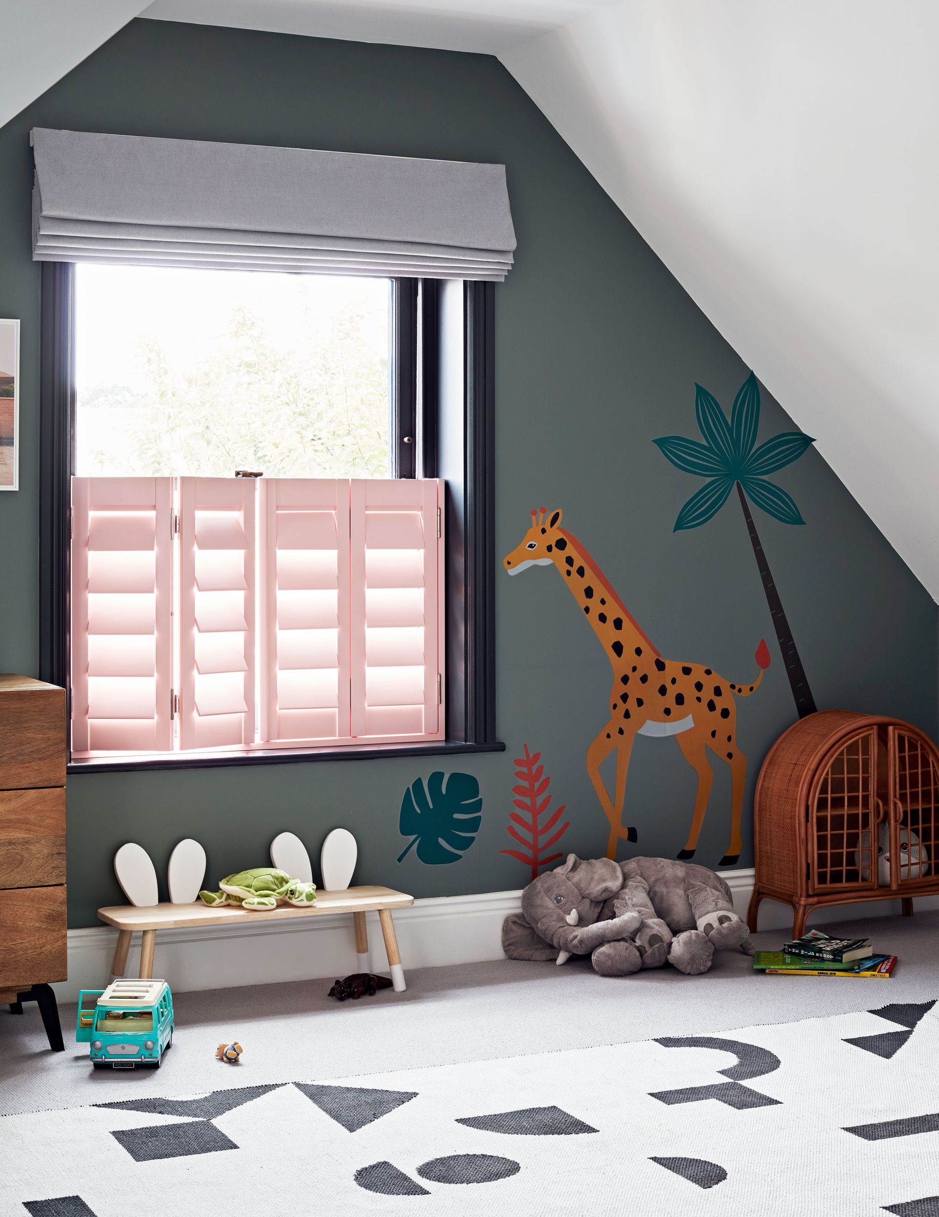 <p>                     You can still add stylish window treatments to your playroom – shutters, like these from Shutterly Fabulous, are a great option for these spaces. They give you privacy – bearing in mind that not all playrooms are upstairs – and you can have them custom-painted to match an existing scheme.                   </p>                                      <p>                     Half shutters work well, as they don’t block the light at the top yet the bottom half can still be controlled. Another bonus is that they can be used to keep the playroom cooler during warmer weather by screening sunlight. They're also so easy to clean.                   </p>