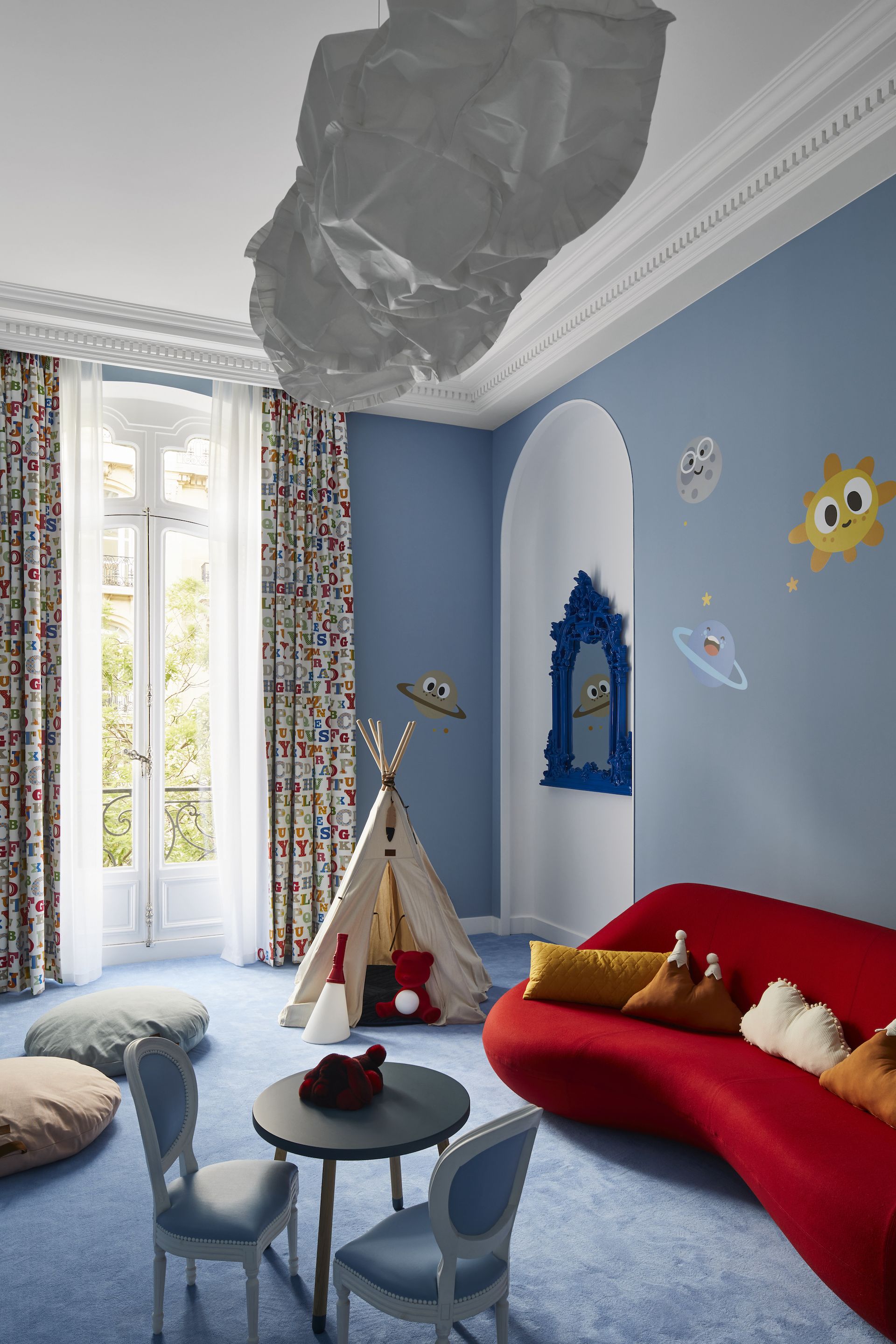 <p>                     Decorating with primary colors is tempting in playrooms, but you may want to limit their use.                   </p>                                      <p>                     'Bright colors are ideal for kids' playrooms, but their toys will provide plenty of noise in that respect, so I would advise keeping the base shade more subtle – a calming blue will keep the room feeling calm. Then, you can add pops of primary colors and pull the scheme together with drapes that have multiple colors,' says Lucy Searle, global editor in chief, <em>Homes & Gardens.</em>                   </p>