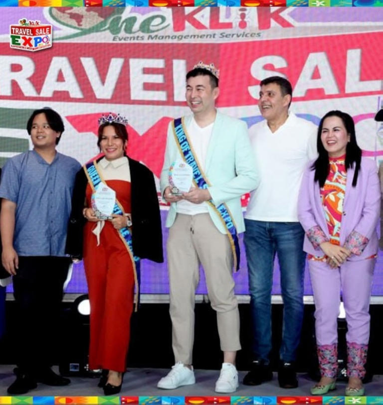 From left are One Klik Events President Joshua Bangi, MyTrips Travel and Tours President and queen Michelle Caguicla, Philippine Amusement and Entertainment Corp. President and king Lawrence Tan, Egyptian Ambassador to the Philippines Ahmed Shehabeldin and Travel Sale Expo 2023 Chairman Michelle Taylan. CONTRIBUTED PHOTO