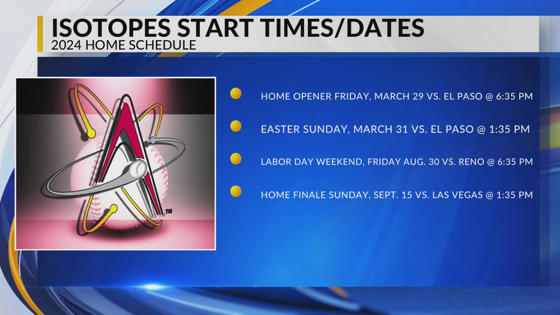 Albuquerque Isotopes announce 2024 home game schedule