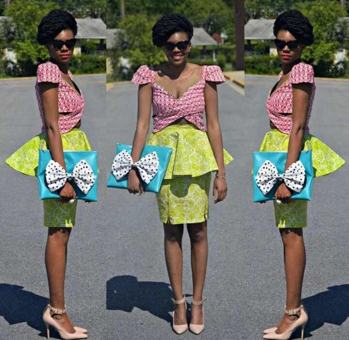 Ankara Peplum Blouse with Long Straight Skirt for Size Ladies