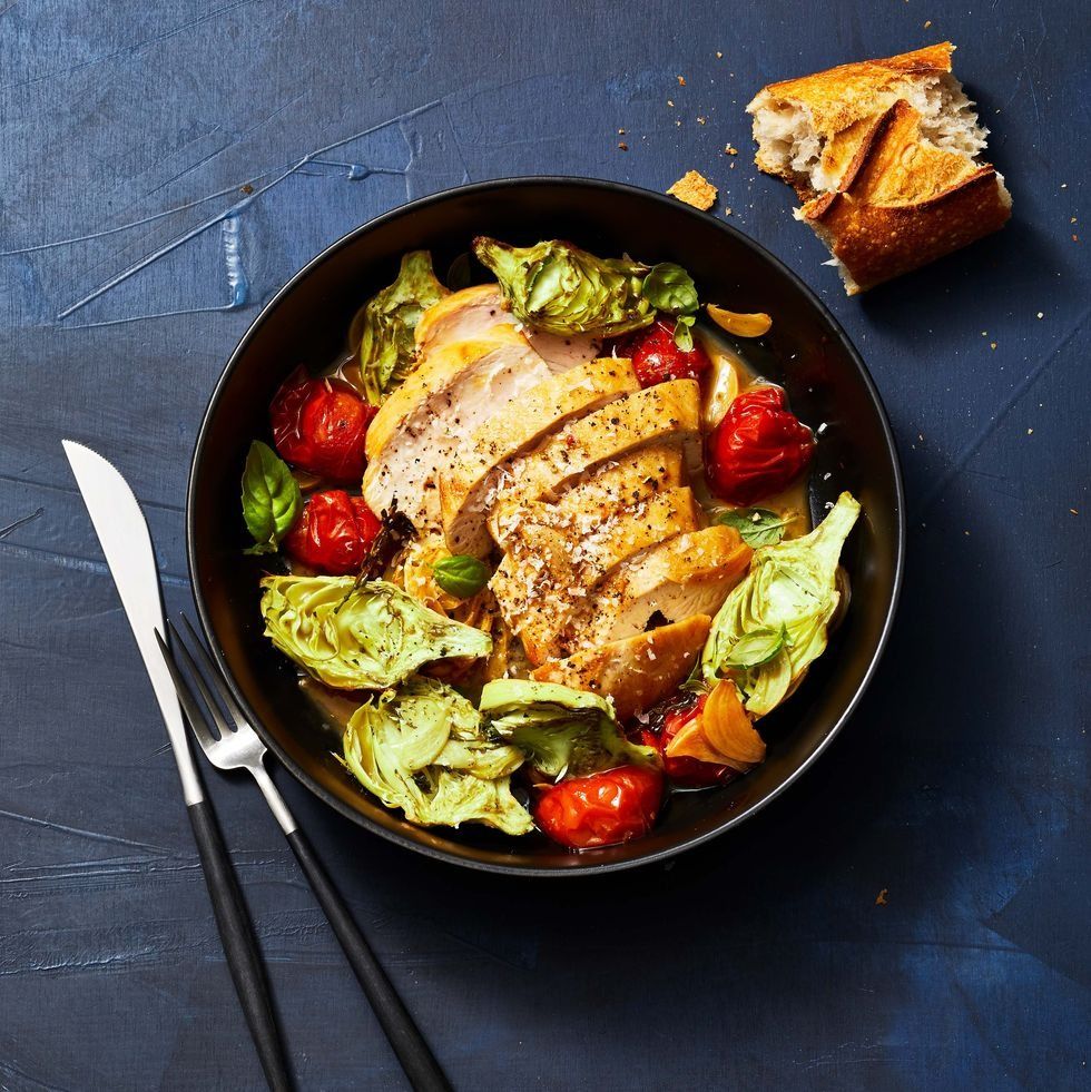 60) Sautéed Chicken and Tomatoes with Roasted Artichokes