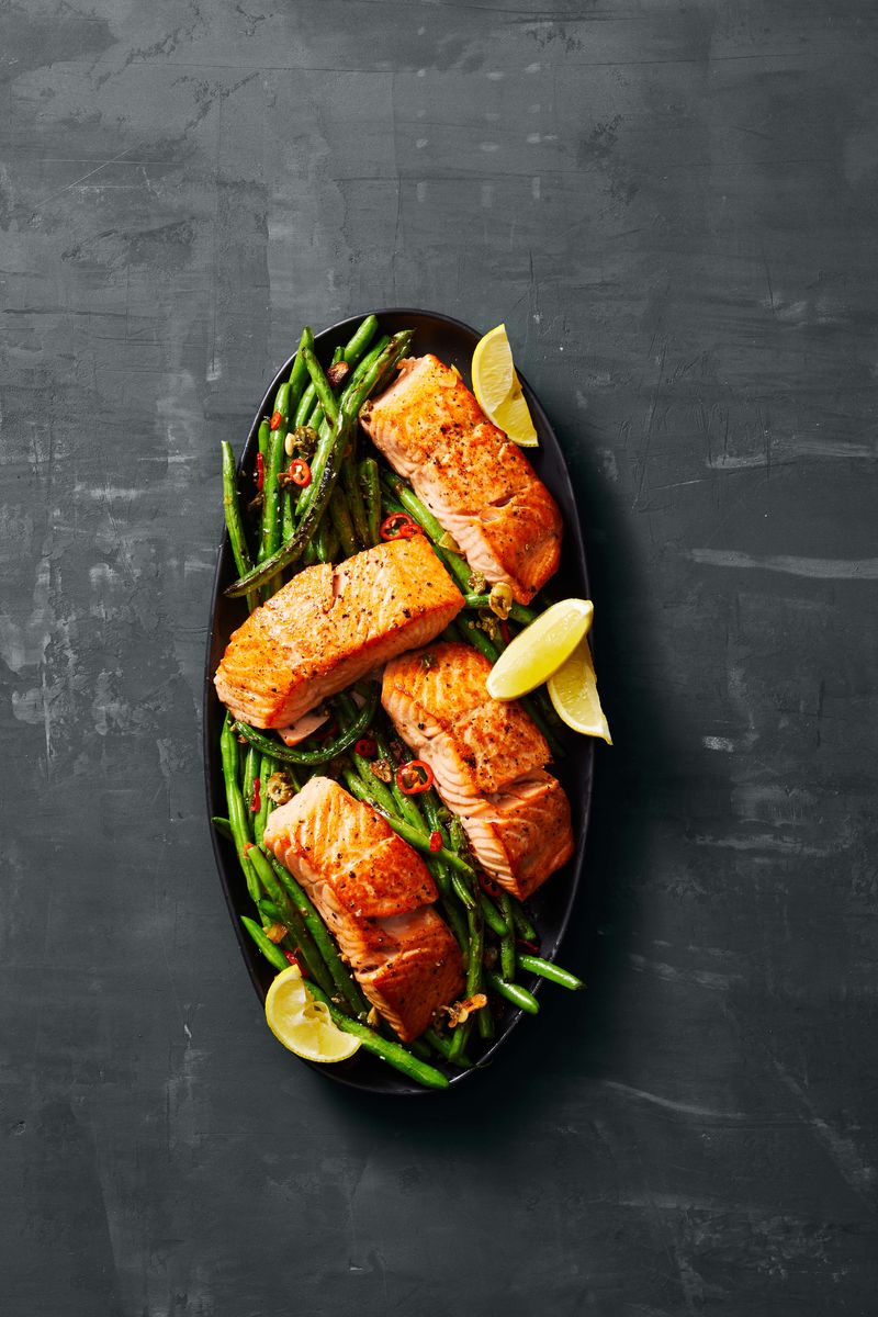 69) Seared Salmon with Charred Green Beans