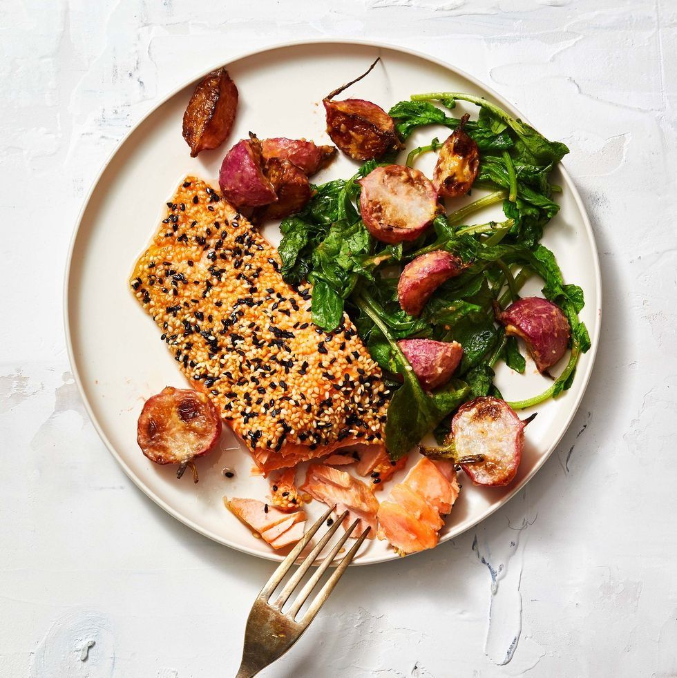 64) Sesame-Crusted Salmon with Miso-Roasted Radishes