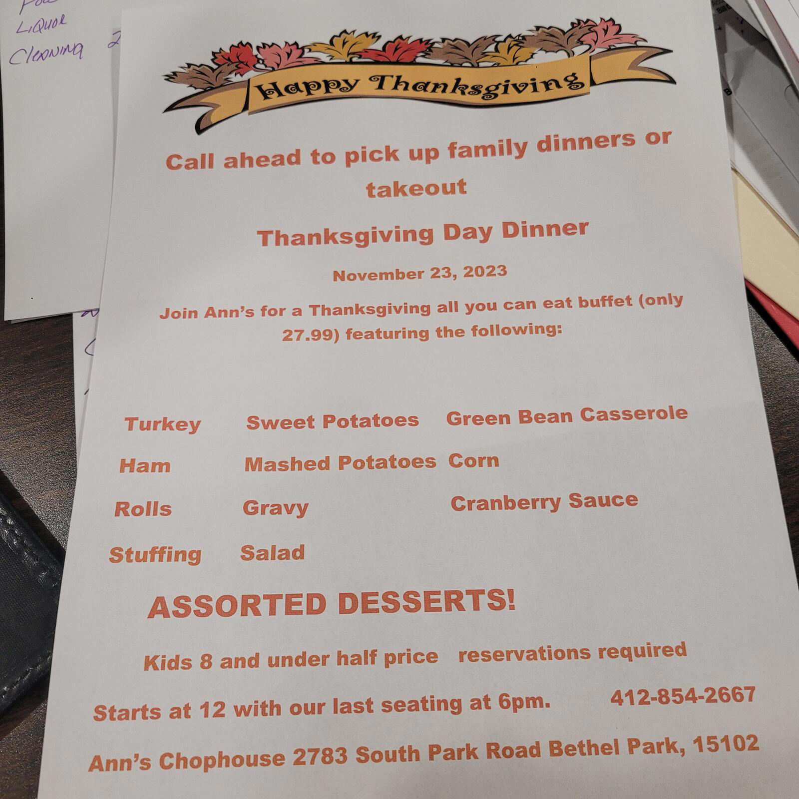 Ann's Chophouse All you Can Eat Thanksgiving buffet! - Coverdale
