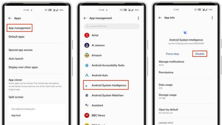 Android System Intelligence disable screenshots