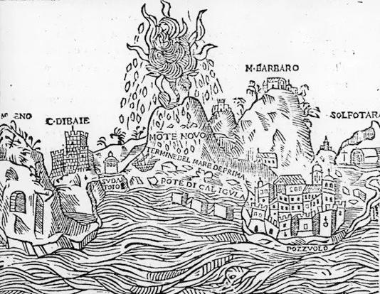 Η έκρηξη που δημιούργησε το Monte Nuovo σε μεσαιωνική γκραβούρα Istituto Nazionale di Geofisica e Vulcanologia