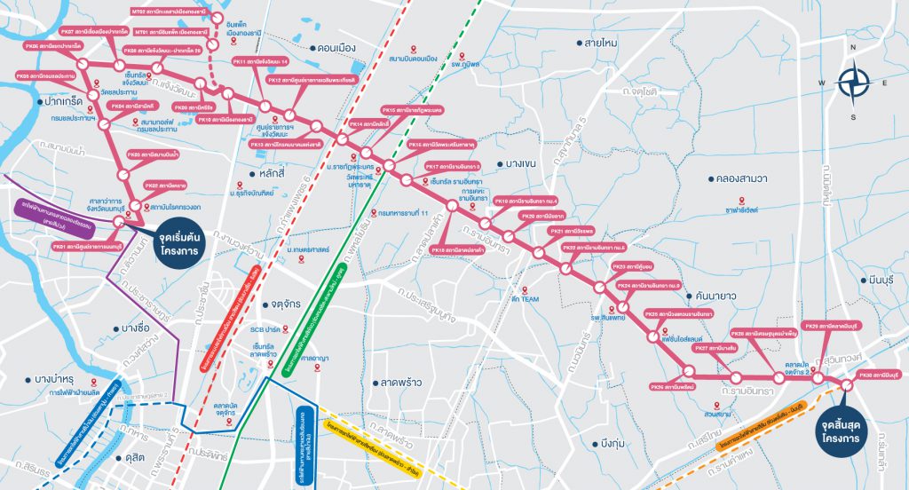 เปิดเส้นทาง รถไฟฟ้าสายสีชมพู เชื่อมรถไฟฟ้าสายสีอะไร ใกล้สถานที่ไหน