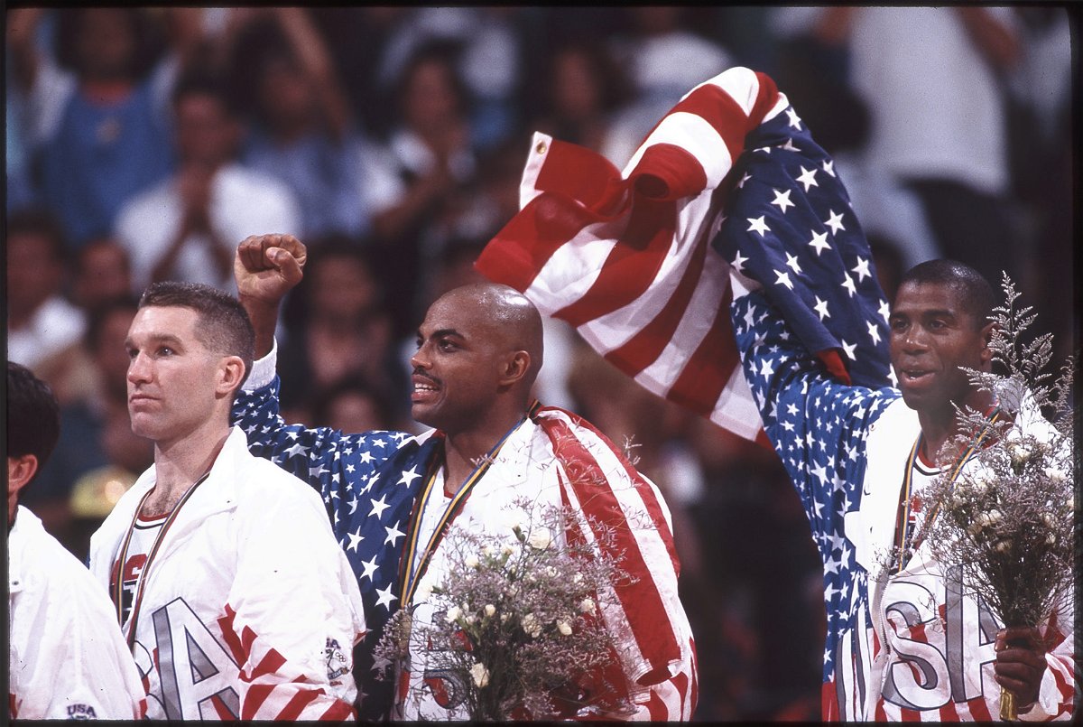 Michael Jordan the awarding Ceremony of the Olympics 1992.