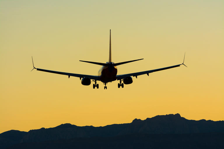 An airplane prepares to land at Harry Reid International Airport in Las Vegas, Nevada. Some experts speculate the current airport could reach its maximum load of 63 million to 65 million annual passengers by 2030.