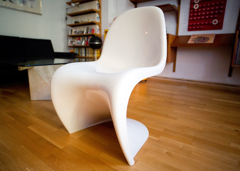 <p>During the Space Age, single-use plastics became a popular design material, often presented in futuristic, unique shapes. Swiss designer Verner Panton's eponymous chair, the Panton chair, is one of the most iconic examples of this fusion of utopian, forward-looking design and large-scale plastic use.</p>  <p>The Panton chair, made out of a single piece of plastic, has a sleek, S-shaped cantilever design that plays off plastic's contradictory features: flexibility and rigidity. It also caught the eye with its bold form and single color, a concept it popularized on a grand scale after its 1967 debut. However, despite being a technological marvel, creating the chair in its original specifications was impossible until decades later, in 1999.</p>